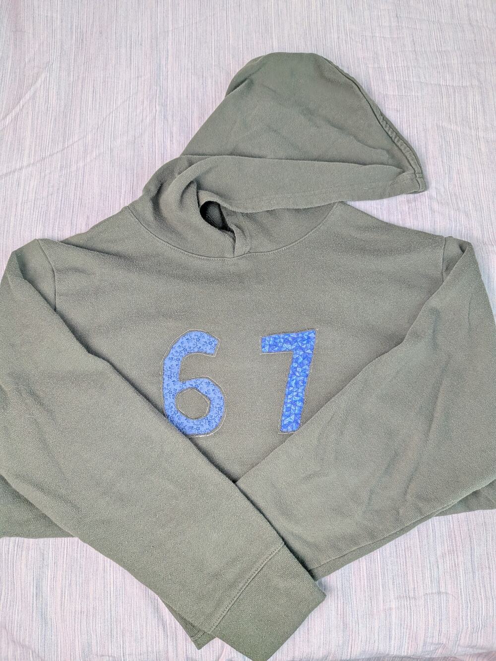 6 7 reverse applique kids green hoodie sweatshirt blue design large